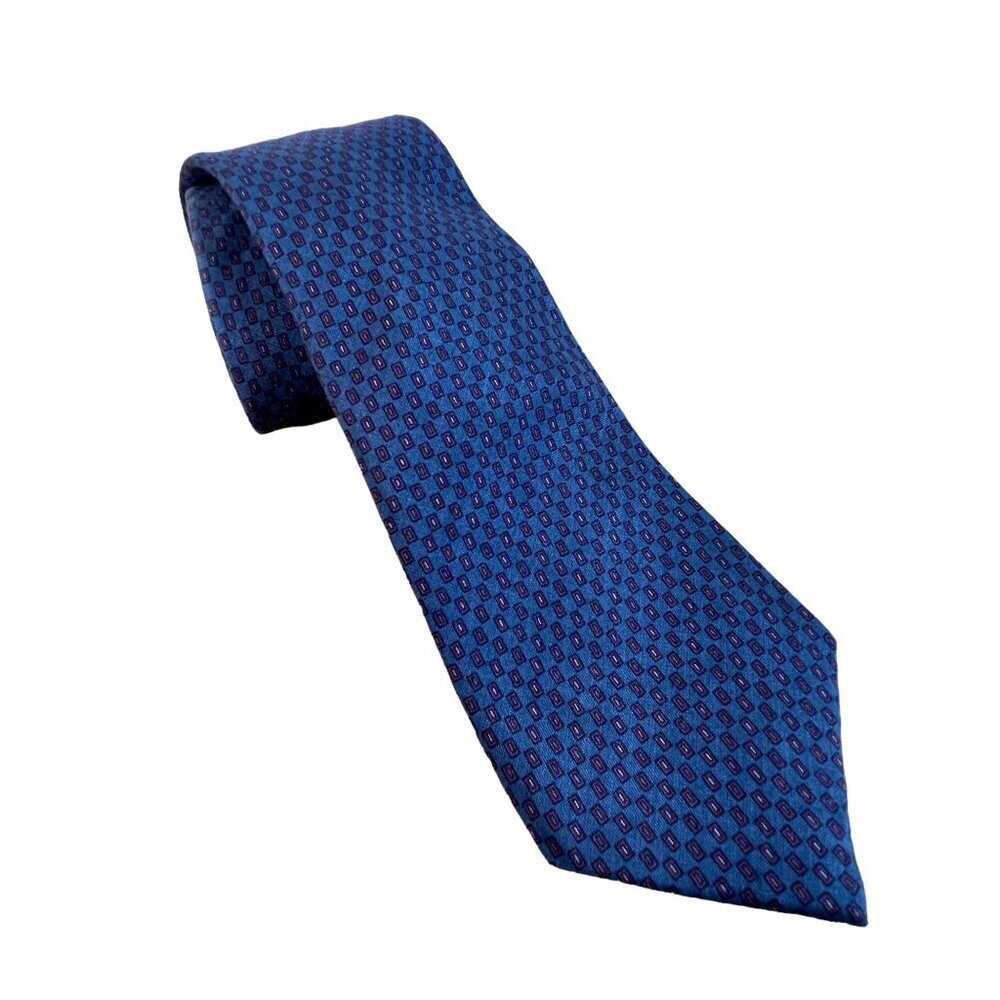 Oscar De La Renta Men's 100% Silk Geometric Pattern Necktie Blue Vintage
